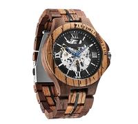 FORSINING Montre pour homme - Design classique - En bois - Automatique - Squelette - Montre mécanique lumineuse et étanche, noir/argenté, Bracelet