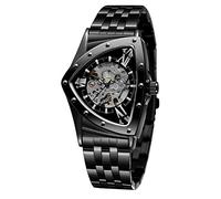 FORSINING Montre pour homme étanche à 30 m avec squelette creux automatique rétro triangle, noir