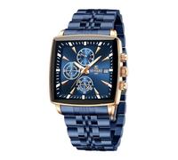 FORSINING Montre pour homme, idéale pour les affaires, analogique, à quartz, étanche, chronographe multifonction en acier inoxydable bleu