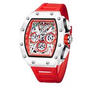 FORSINING Montre pour homme, rectangulaire, grande, montre-bracelet à quartz, bracelet en silicone, chronographe, étanche, pour homme, rouge