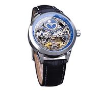 FORSINING Montre pour homme Tourbillon Phase de lune Montre automatique en cuir pour homme Mode Business Squelette Luxe Montre mécanique à remontage manuel, argent / noir, Classique