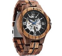 FORSINING Montre squelette mécanique en bois massif pour homme, bracelet vintage en bois avec cadran creux, montre à remontage automatique pour homme, marron noir, Décontracté