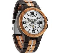 FORSINING Montre squelette mécanique en bois massif pour homme, bracelet vintage en bois avec cadran creux, montre à remontage automatique pour homme, noir/blanc, Décontracté