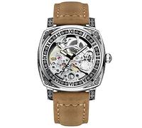 FORSINING Montre squelette pour homme à remontage automatique avec grand cadran mécanique en cuir véritable, marron, Sangle