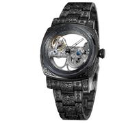 FORSINING Montre squelette pour homme Chiffre romain automatique Tourbillon Bracelet en acier inoxydable, noir, Classique