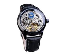 FORSINING Montre Tourbillon pour Homme Phase de Lune Automatique avec Bracelet en Cuir de Mode pour Affaires, Squelette de Luxe, Montres à Remontage Manuel, Noir , Sangle