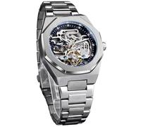 FORSINING Montre vintage pour homme gravée à remontage automatique - Grand cadran lumineux - Phase de lune dorée - Motif tatouage creux, Argenté, Mécanique, montre automatique