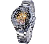 FORSINING Série Sport Classique Montres-bracelets mécaniques automatiques en acier avec mouvement à engrenages dorés pour homme