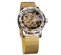 FORSINING Winners Vintage Montres mécaniques, Gravure de Diamants et de Fleurs, Hommes Classique Manuel Squelette Montre Chiffres Romains, Noir/Or, Montres