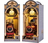 FORSMANO 3D DIY Book Nook Time Travel Kit en bois avec LED, avec 258 pièces de puzzle, décoration d'étagère de style rétro avec station de train et horloge