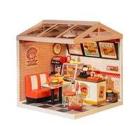 FORSMANO Jouet-puzzle du magasin de hamburgers avec 110 pièces de puzzle, DIY maison miniature avec LED, cadeau et décoration pour adultes et enfants
