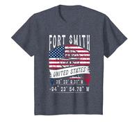 Fort Smith Drapeau des États-Unis Coordonnées GPS Fort Smith T-Shirt, Enfant, Bleu Chiné, 8 Ans