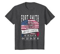 Fort Smith Drapeau des États-Unis Coordonnées GPS Fort Smith T-Shirt, Enfant, Chiné Foncé, 2 Ans