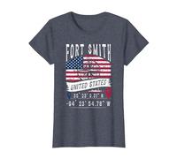 Fort Smith Drapeau des États-Unis Coordonnées GPS Fort Smith T-Shirt, Femme, Bleu Chiné, XL