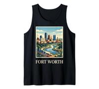 Fort Worth Texas Skyline River Art rétro Vintage Débardeur