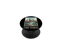 Fort Worth Texas Skyline River Art rétro Vintage PopSockets PopGrip Adhésif