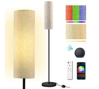 Fortand Lampadaire sur Pied Salon, RGBWW Lampadaire LED Compatible avec Alexa/Google Home/WiFi APP et Télécommande 12W D'angle Lampe 2700k-6500k Gradation en Continu avec Abat-jour en Lin, 175cm