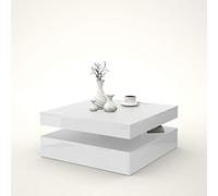 FORTE Table basse plateau pivotant, panneau de particules, blanc brillant, 78(93)x34,3x78 cm
