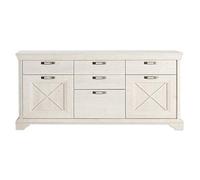 Forte Commode avec 3 Portes et 4 tiroirs, matériau en Bois, pin Blanc, L x H x P : 177,7 x 96,2 x 48,3 cm