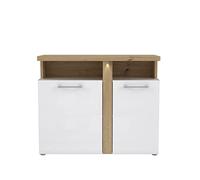 FORTE Commode Tuluza avec 2 Portes, matériau en Bois, Blanc/Chêne Artisan combiné avec Blanc Brillant, 43 x 85,9 x 103,5 cm