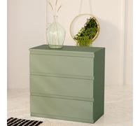 FORTE Commode EDMORE, 3 tiroirs, décor vert sauge, L77,2 x P42 x H79,8 cm