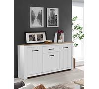 FORTE Elara Commode avec 3 Portes et 1 tiroir, matériau en Bois, Blanc Mat/chêne Bianco, 161,4 x 95,7 x 42,2 cm