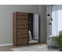 Forte Jacky Armoire 170 avec Miroir, à Portes coulissantes, Chambre à Coucher, 2 Portes, décor Sombre : chêne boueux Script, 170 cm de Large x 210,5 cm de Haut x 62,5 cm de Profondeur