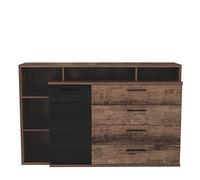 FORTE Jacky Commode avec 1 Porte et 4 tiroirs, Panneau de Particules, chêne Boue/chêne Noir, 65 x 98,5 x 153,1 cm