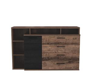FORTE Jacky Commode avec 1 Porte et 4 tiroirs, Panneau de Particules, chêne Boue/chêne Noir, 65 x 98,5 x 153,1 cm