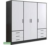 Forte Jupiter 200 210 Armoire à Portes battantes 4 Portes avec 6 tiroirs et étagères Noir et Blanc 206,5 x 60 x 200 cm