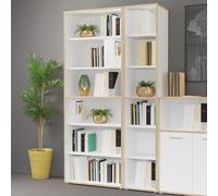 Forte KEFLAVIK Bibliothèque 40 50, étagère de Bureau Moderne avec 5 étagères, matériau en Bois, décor chêne Artisanal, Blanc, 44,8 cm de Large x 226,5 cm de Haut x 41,5 cm de Profondeur