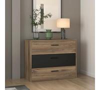 Forte Leonard 90 100 Commode Moderne à 3 tiroirs, Buffet, en Bois de chêne décor Bois, Noir, 99,8 x 79,9 x 41,5 cm (l x H x P)