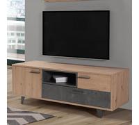 Forte Möbel Meuble TV en Bois - Chêne Artisan/Aspect béton Gris foncé - L x H x P : 154,5 x 54,4 x 52,2 cm