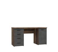 Forte NET106 Bureau avec 4 tiroirs et 1 Porte, matériau en Bois, Bois Ancien Vintage/Aspect béton Gris foncé, L x H x P : 145 x 76,3 x 60 cm