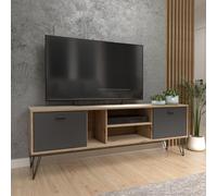 Forte NEYLE Meuble TV Bas, Moderne, 2 Portes, pour Salon, matériau dérivé du Bois, chêne Artisanal, Noir, 163,1 cm de Large x 58 cm de Haut x 41,5 cm de Profondeur