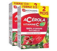 Forté Pharma Acerola Vitamine C naturelle à croquer 120 comprimés | Complément alimentaire vitalité, Anti fatigue, Système immunitaire renforcé, goût Fruits rouges, Programme 2x2 mois