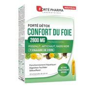 Forté Pharma Complément Confort du foie FortéDétox 2800mg 20 ampoules | Ampoule fonctionnement hépatique et digestif, Vinaigre de cidre, pissenlit, artichaut, radis noir, 20 jours