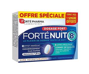 Forté Pharma Complément sommeil ForteNuit 8h Mélatonine GABA Plantes 30 cp | Endormissement facilité, sommeil de qualité, GABA 100mg, formule sans accoutumance, 30 nuits en programme ou prise ponctuelle