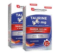 Forté Pharma - Duo Taurine 500mg - Anti fatigue, Coup de boost energie - Complement Alimentaire actif en 15min - Renforcé en Vitamine C - 2x30 comprimés, 1/jour