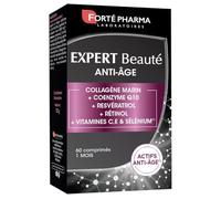 Forté Pharma - Expert Beauté Anti Age - Signes de l'âge - Complement alimentaire Collagene marin type I, CoQ10, Resveratrol, Retinol, Sélénium, Vitamine C - Antioxydant - 60 comprimés, 2/jour