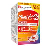 Forté Pharma - Multivit' 4G Energie - Complément Alimentaire Boost Energie, Fatigue - Vitamine C, Vitamine D, Ginseng, Gingembre, Magnesium, Zinc, Selenium, Fer, Cuivre - 90 comprimés, 3 mois