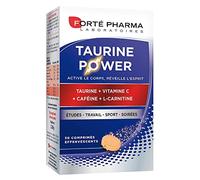 Forté Pharma - Taurine Power - Complément Alimentaire - Booster d'Énergie, Anti fatigue, Coup de boost - Caféine, Vitamine C, L-Carnitine, Magnésium - Goût Agrumes, 30 comprimés effervescents, 1/jour