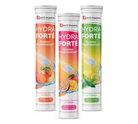 Forté Pharma Trio Hydratation Hydra Forté Pêche, Citron, Mangue 24x3 cp eff | Sport, chaleur, voyages, maux de tête, Electrolytes + vitamine C et magnesium, 1 à 2/jour selon le besoin, 3 goûts