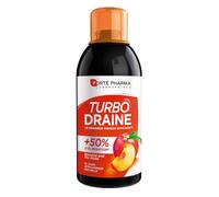 Forté Pharma - Turbo Draine Thé Pêche - Draineur, +50% d'Elimination* - Minceur perte de poids - Thé vert, Queue de cerise, Hibiscus, Ginseng, Reine des prés - Goût peche - Flacon 500ml, 10 jours