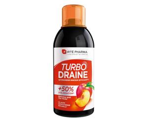 Forté Pharma - Turbo Draine Thé Pêche - Draineur, +50% d'Elimination* - Minceur perte de poids - Thé vert, Queue de cerise, Hibiscus, Ginseng, Reine des prés - Goût peche - Flacon 500ml, 10 jours