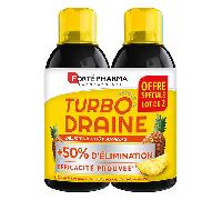 Forté Pharma - TurboDraine Ananas - +50% d'élimination*, Draineur, Reminéralisant, Bruleur de graisse - Thé vert, Reine des prés, Queue de cerise, Potassium - Sans sucres - Lot 2x500 ml, 20 jours