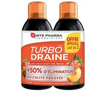 Forté Pharma - TurboDraine Pêche - Complément Alimentaire minceur - Thé vert et Reine des prés, Queue de cerise - Elimination, Drainage, Brule graisse - Lot de 2x500 ml, 20 jours