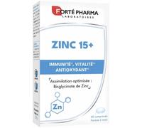 Forté Pharma – Complément alimentaire Zinc 15+ – Zinc bisglycinate 15 mg, Vit B2/B6 – 60 comprimés