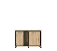 Forte Trondheim Commode avec 2 Portes, matériau en Bois, chêne Artisan combiné avec chêne Noir, 46,6 x 81,3 x 120,4 cm