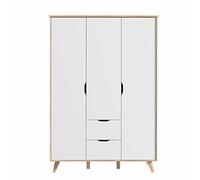 FORTE Vankka Armoire avec 2 Portes et 2 Tiroirs, Matériau Dérivé du Bois, Lames de Chêne/Blanc, 139,4 x 201,5 x 52,7 cm (l x H x P)